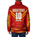 Personalised Gold Coast Suns ANZAC Padded Jacket Military Remembrance Australian Football Mascot Camouflage
