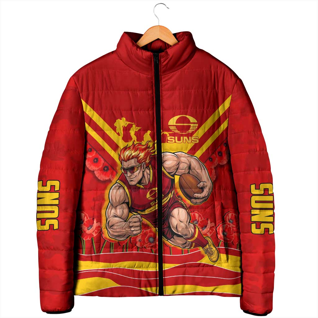 Personalised Gold Coast Suns ANZAC Padded Jacket Military Remembrance Australian Football Mascot Camouflage