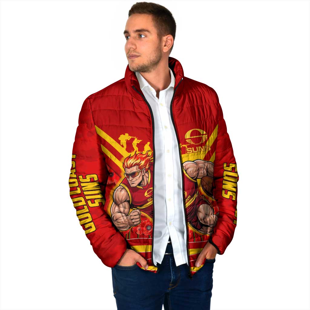 Personalised Gold Coast Suns ANZAC Padded Jacket Military Remembrance Australian Football Mascot Camouflage