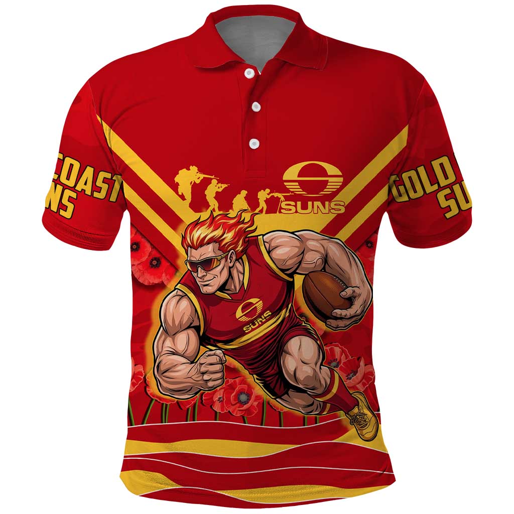 Personalised Gold Coast Suns ANZAC Polo Shirt Military Remembrance Australian Football Mascot Camouflage