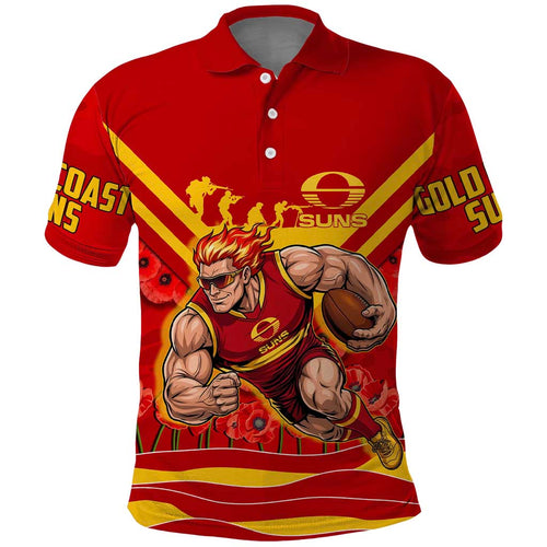 Personalised Gold Coast Suns ANZAC Polo Shirt Military Remembrance Australian Football Mascot Camouflage