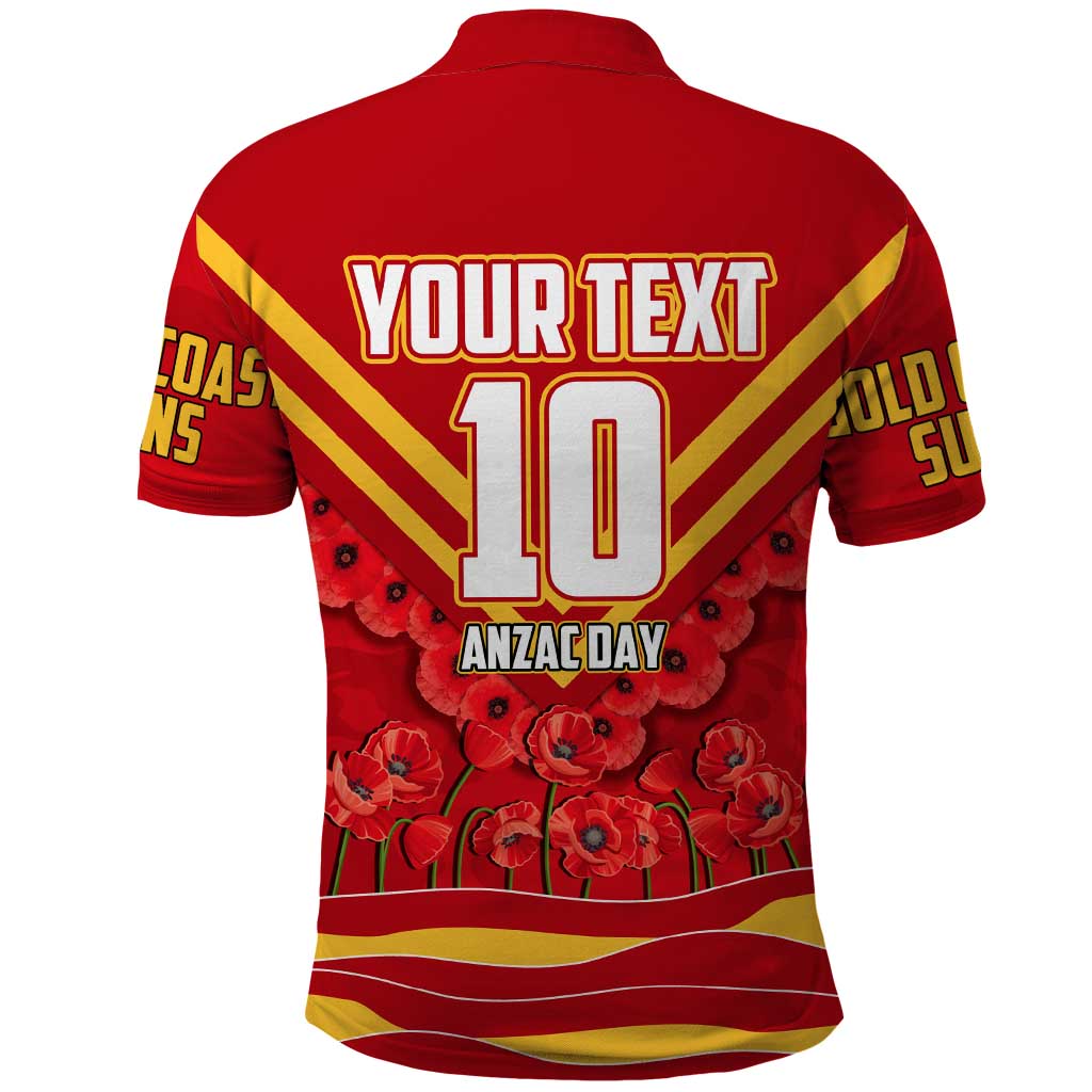 Personalised Gold Coast Suns ANZAC Polo Shirt Military Remembrance Australian Football Mascot Camouflage