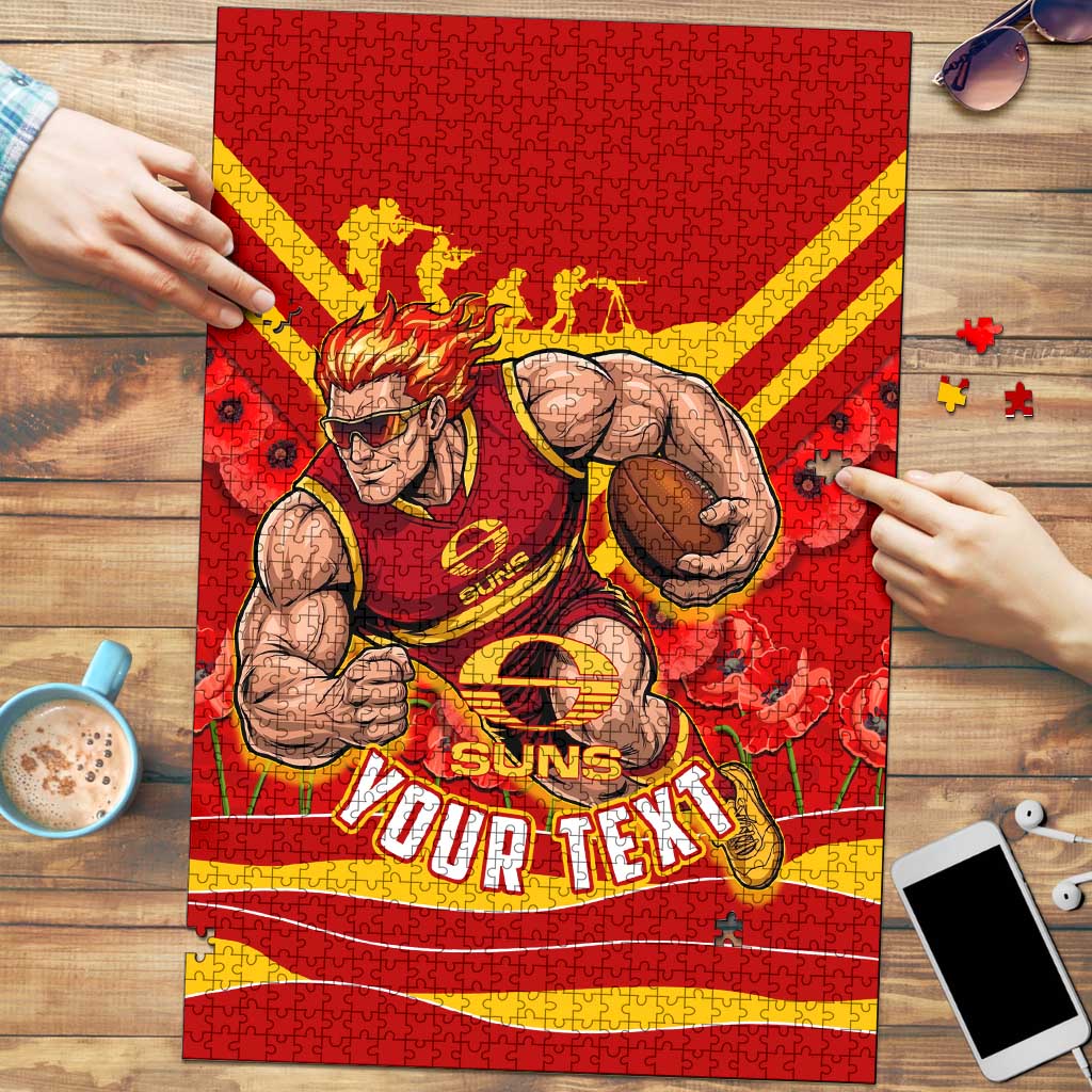 Personalised Gold Coast Suns ANZAC Puzzle Military Remembrance Australian Football Mascot Camouflage