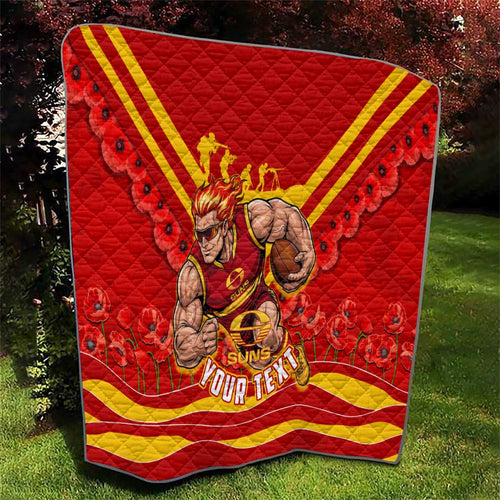 Personalised Gold Coast Suns ANZAC Quilt Military Remembrance Australian Football Mascot Camouflage