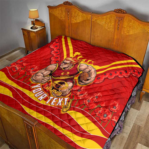 Personalised Gold Coast Suns ANZAC Quilt Military Remembrance Australian Football Mascot Camouflage