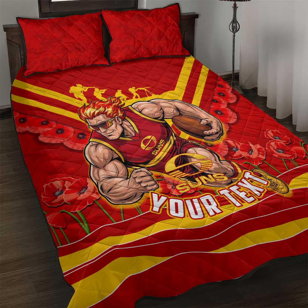 Personalised Gold Coast Suns ANZAC Quilt Bed Set Military Remembrance Australian Football Mascot Camouflage