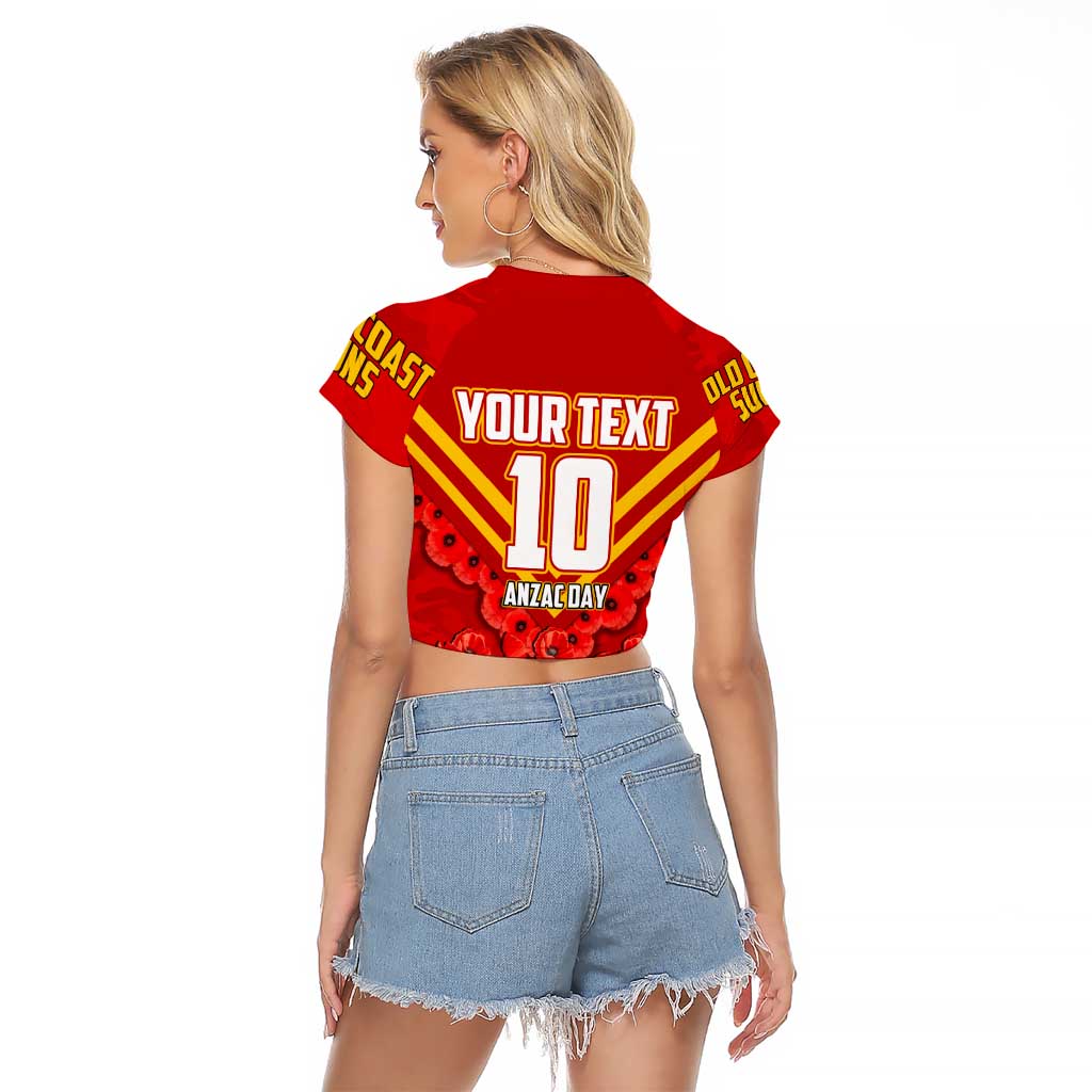 Personalised Gold Coast Suns ANZAC Raglan Cropped T Shirt Military Remembrance Australian Football Mascot Camouflage