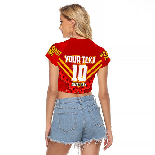 Personalised Gold Coast Suns ANZAC Raglan Cropped T Shirt Military Remembrance Australian Football Mascot Camouflage