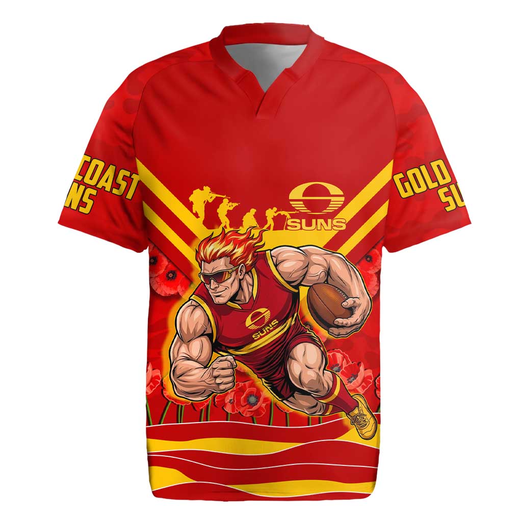 Personalised Gold Coast Suns ANZAC Rugby Jersey Military Remembrance Australian Football Mascot Camouflage