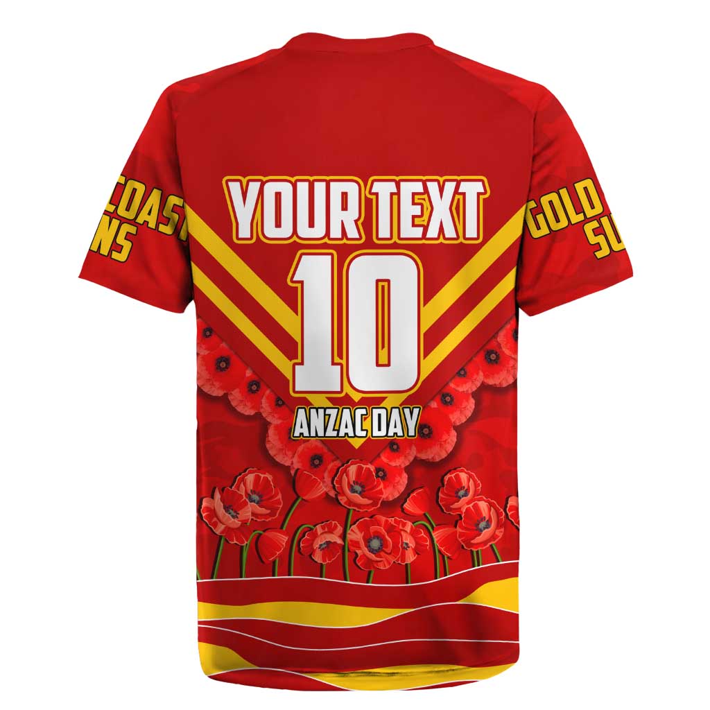 Personalised Gold Coast Suns ANZAC Rugby Jersey Military Remembrance Australian Football Mascot Camouflage