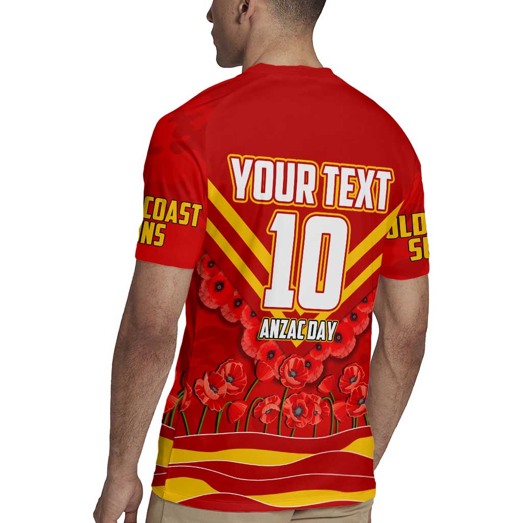 Personalised Gold Coast Suns ANZAC Rugby Jersey Military Remembrance Australian Football Mascot Camouflage
