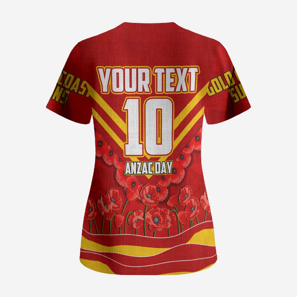 Personalised Gold Coast Suns ANZAC Scrub Top Military Remembrance Australian Football Mascot Camouflage
