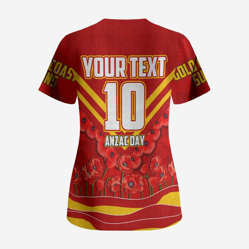 Personalised Gold Coast Suns ANZAC Scrub Top Military Remembrance Australian Football Mascot Camouflage