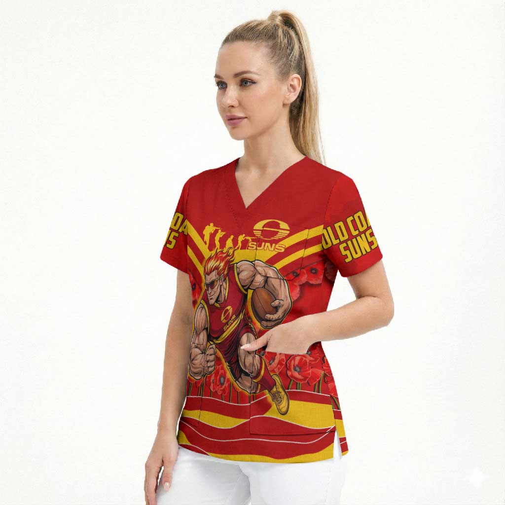 Personalised Gold Coast Suns ANZAC Scrub Top Military Remembrance Australian Football Mascot Camouflage