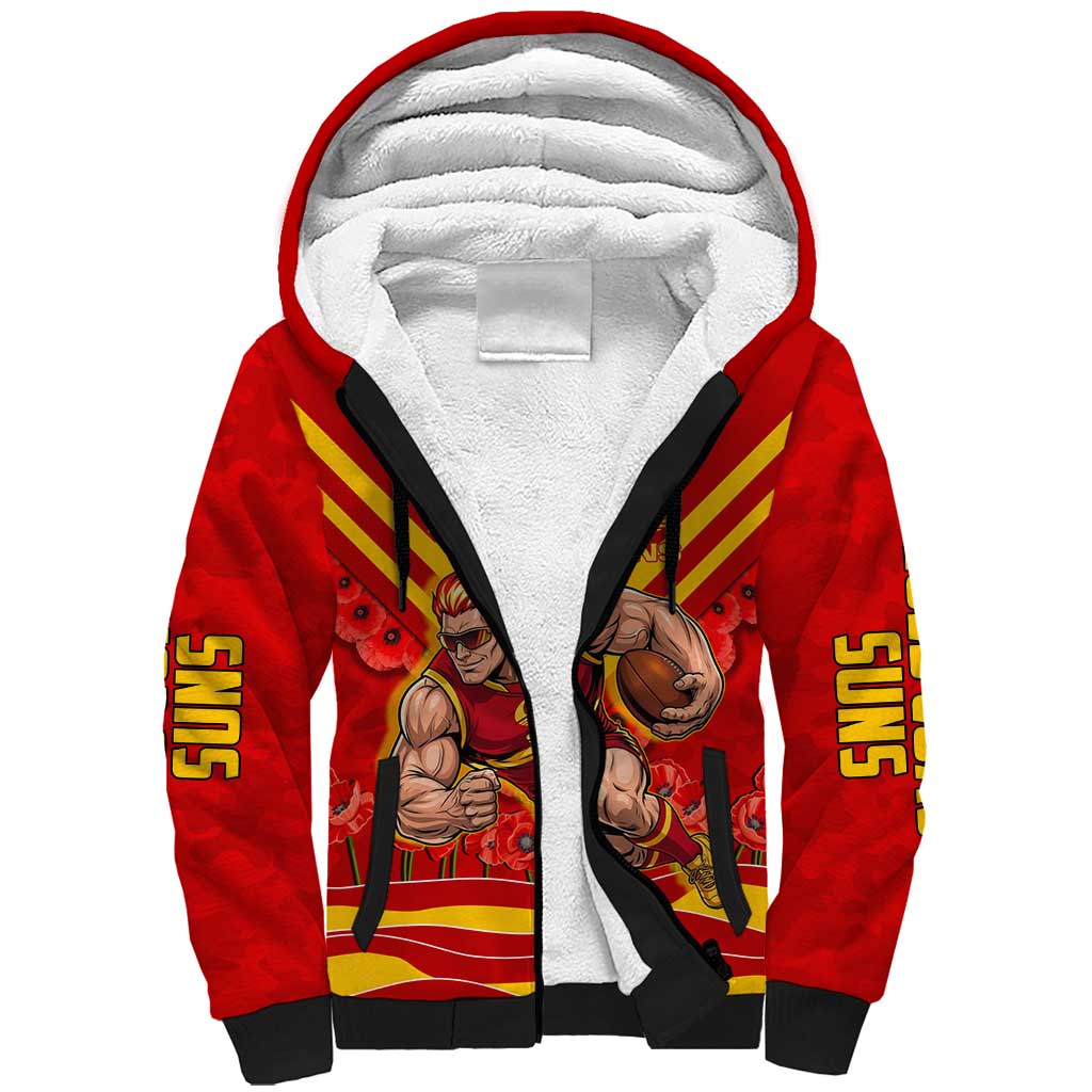 Personalised Gold Coast Suns ANZAC Sherpa Hoodie Military Remembrance Australian Football Mascot Camouflage