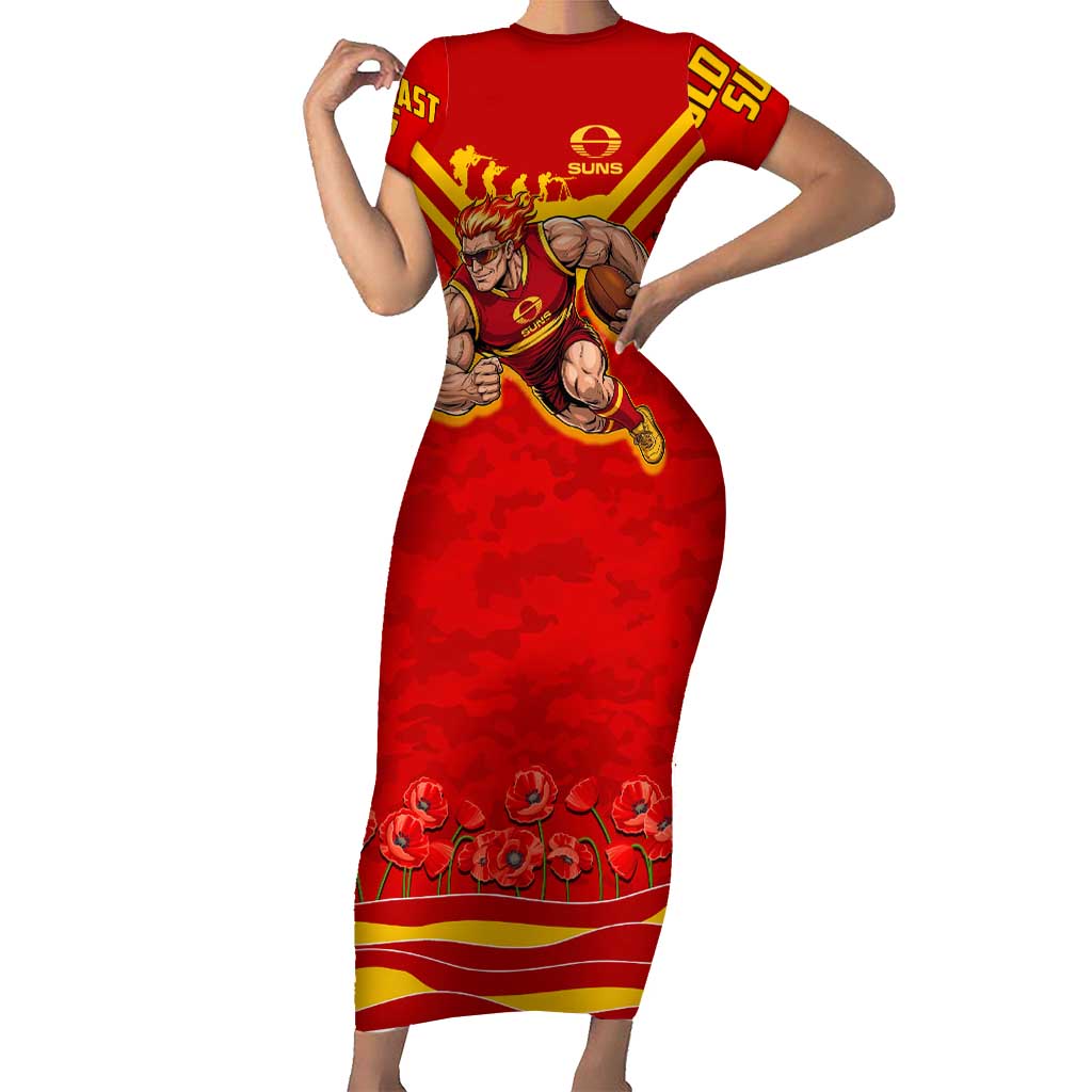 Personalised Gold Coast Suns ANZAC Short Sleeve Bodycon Dress Military Remembrance Australian Football Mascot Camouflage