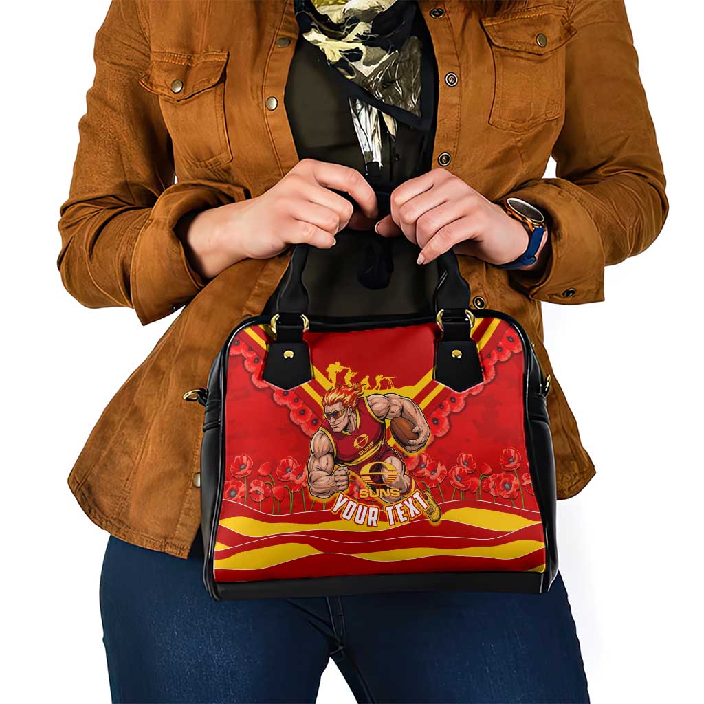 Personalised Gold Coast Suns ANZAC Shoulder Handbag Military Remembrance Australian Football Mascot Camouflage