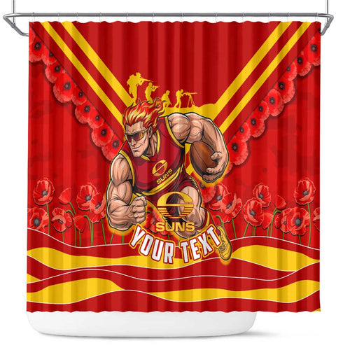 Personalised Gold Coast Suns ANZAC Shower Curtain Military Remembrance Australian Football Mascot Camouflage
