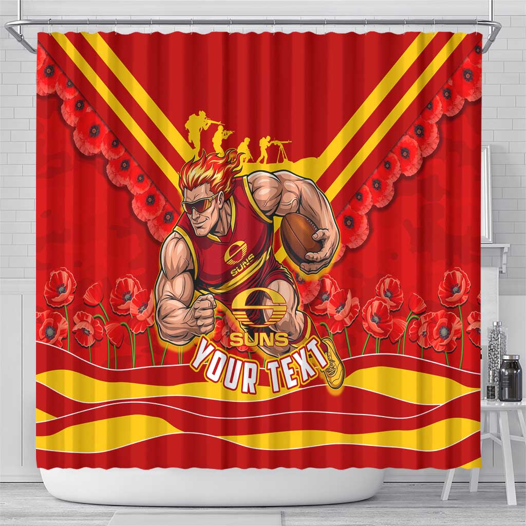 Personalised Gold Coast Suns ANZAC Shower Curtain Military Remembrance Australian Football Mascot Camouflage