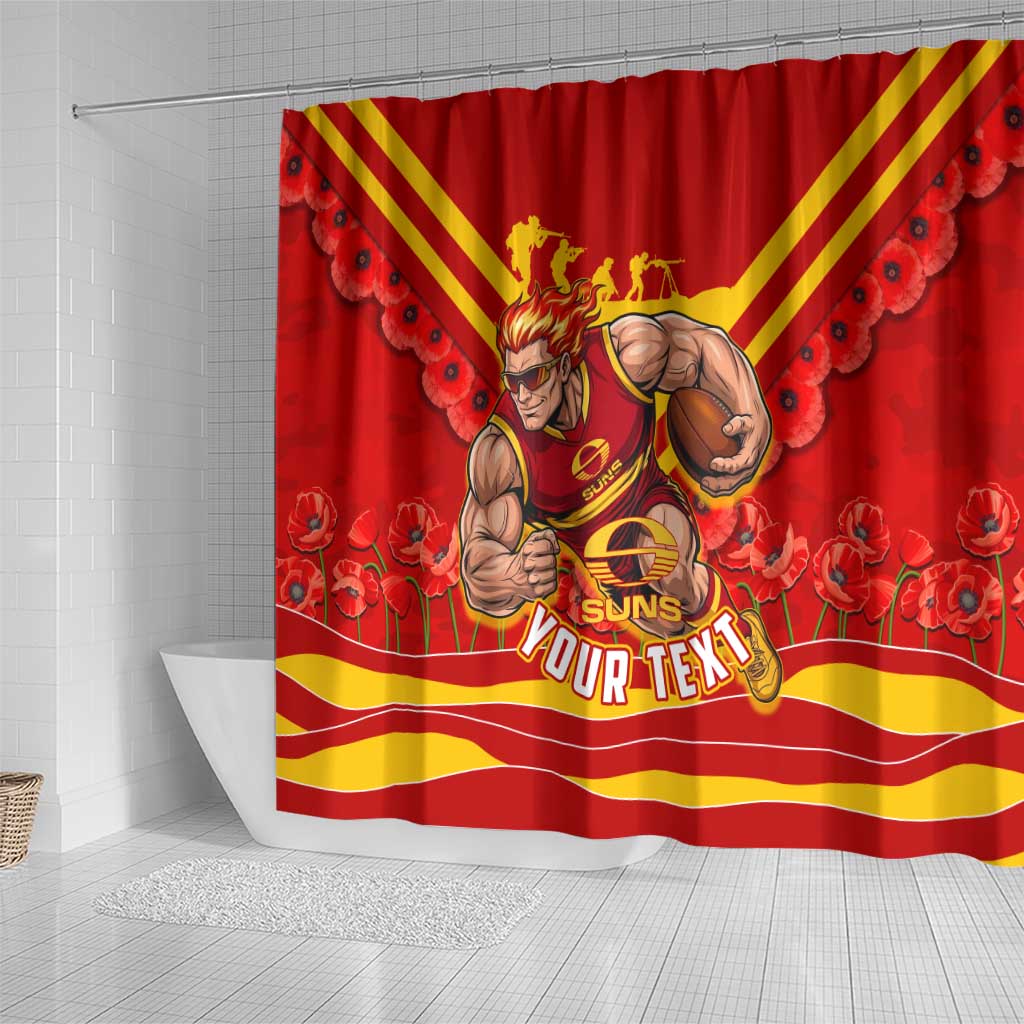 Personalised Gold Coast Suns ANZAC Shower Curtain Military Remembrance Australian Football Mascot Camouflage