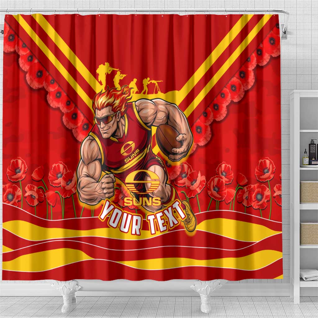 Personalised Gold Coast Suns ANZAC Shower Curtain Military Remembrance Australian Football Mascot Camouflage