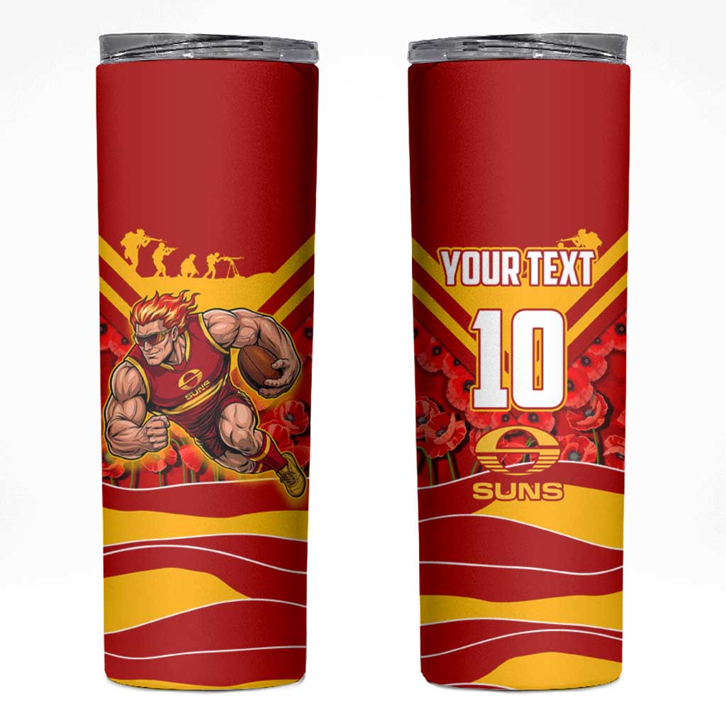 Personalised Gold Coast Suns ANZAC Skinny Tumbler Military Remembrance Australian Football Mascot Camouflage