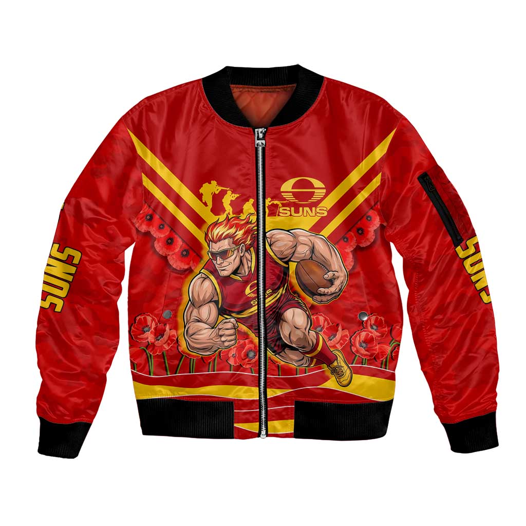 Personalised Gold Coast Suns ANZAC Sleeve Zip Bomber Jacket Military Remembrance Australian Football Mascot Camouflage