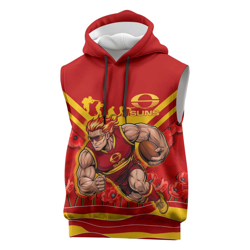 Personalised Gold Coast Suns ANZAC Sleeveless Hoodie Military Remembrance Australian Football Mascot Camouflage