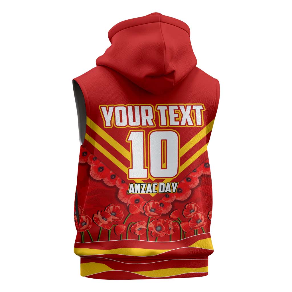 Personalised Gold Coast Suns ANZAC Sleeveless Hoodie Military Remembrance Australian Football Mascot Camouflage