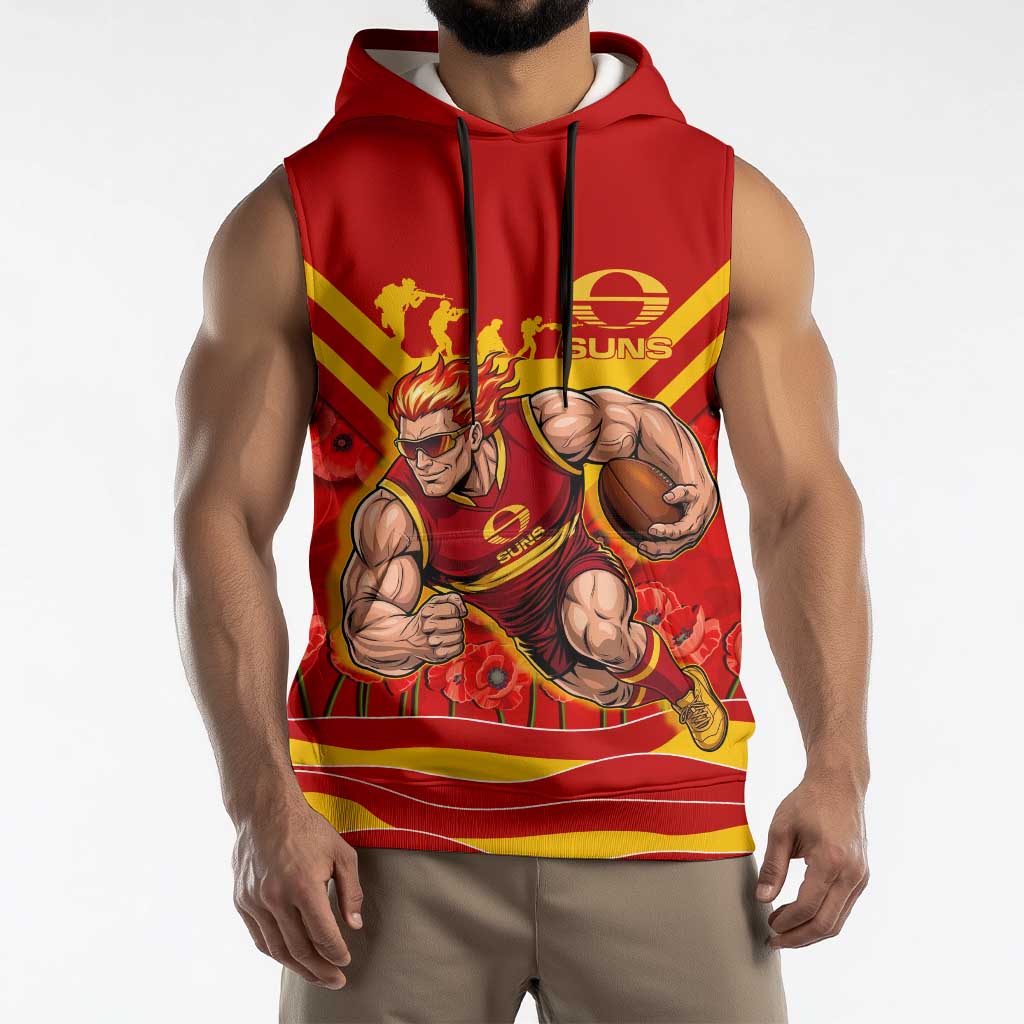 Personalised Gold Coast Suns ANZAC Sleeveless Hoodie Military Remembrance Australian Football Mascot Camouflage