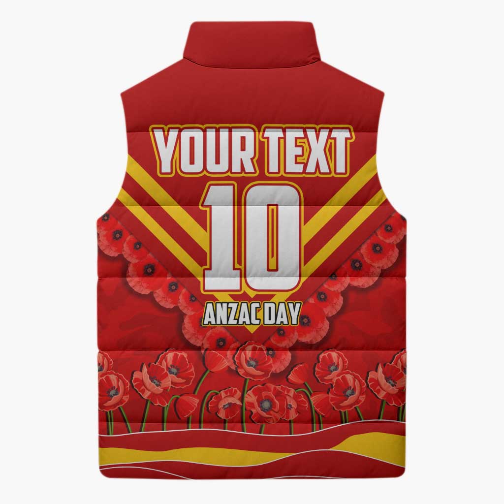 Personalised Gold Coast Suns ANZAC Sleeveless Puffer Jacket Military Remembrance Australian Football Mascot Camouflage