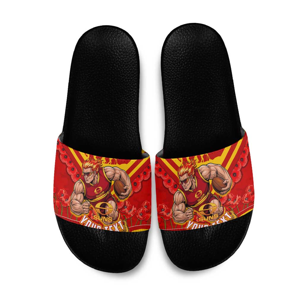 Personalised Gold Coast Suns ANZAC Slide Sandals Military Remembrance Australian Football Mascot Camouflage