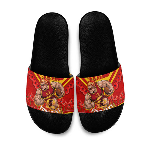 Personalised Gold Coast Suns ANZAC Slide Sandals Military Remembrance Australian Football Mascot Camouflage