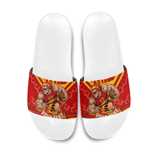 Personalised Gold Coast Suns ANZAC Slide Sandals Military Remembrance Australian Football Mascot Camouflage