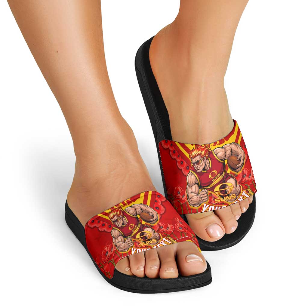 Personalised Gold Coast Suns ANZAC Slide Sandals Military Remembrance Australian Football Mascot Camouflage