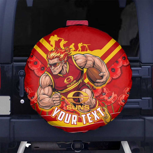 Personalised Gold Coast Suns ANZAC Spare Tire Cover Military Remembrance Australian Football Mascot Camouflage
