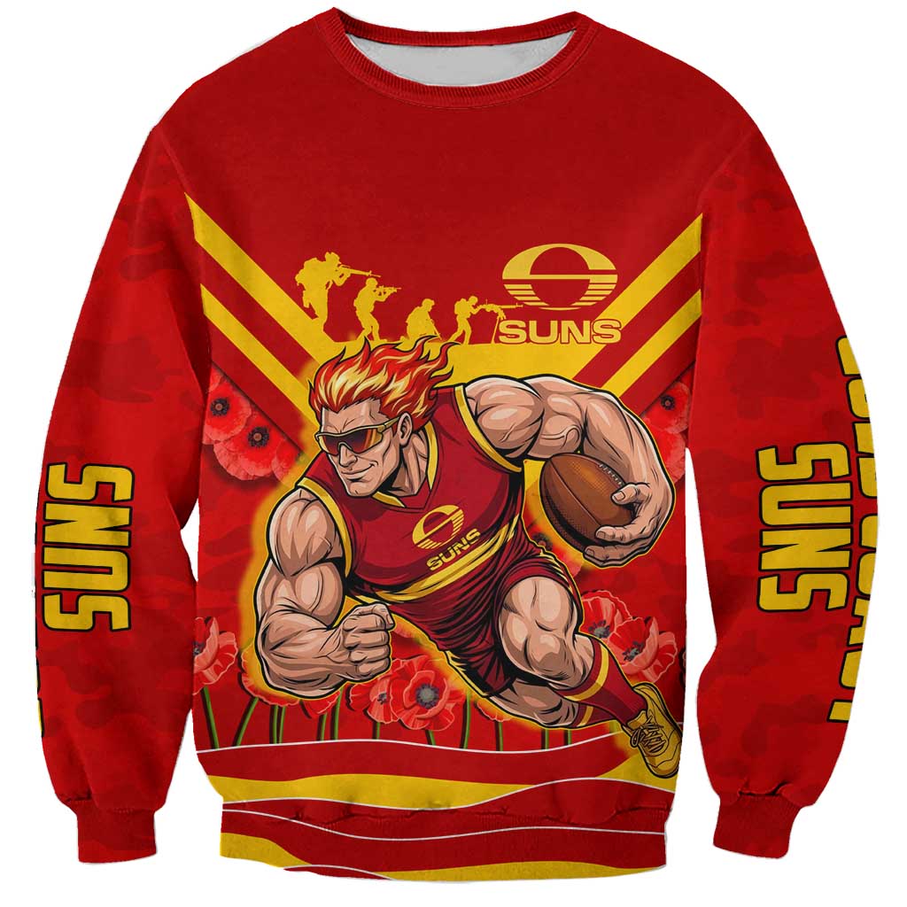 Personalised Gold Coast Suns ANZAC Sweatshirt Military Remembrance Australian Football Mascot Camouflage