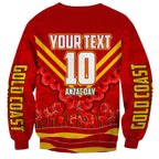 Personalised Gold Coast Suns ANZAC Sweatshirt Military Remembrance Australian Football Mascot Camouflage