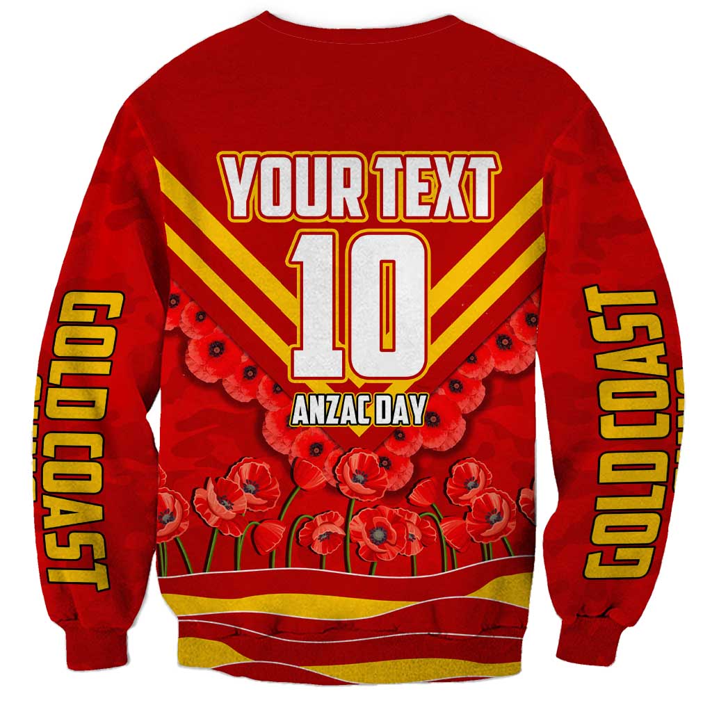Personalised Gold Coast Suns ANZAC Sweatshirt Military Remembrance Australian Football Mascot Camouflage