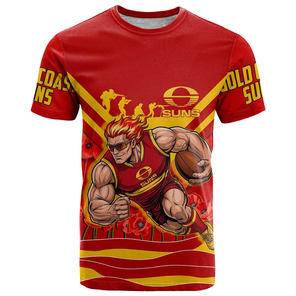 Personalised Gold Coast Suns ANZAC T Shirt Military Remembrance Australian Football Mascot Camouflage