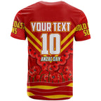 Personalised Gold Coast Suns ANZAC T Shirt Military Remembrance Australian Football Mascot Camouflage