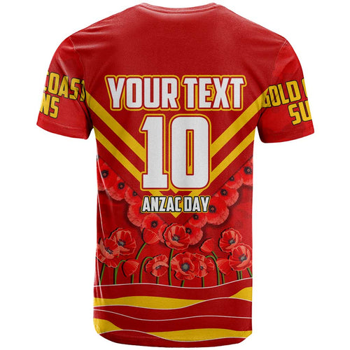 Personalised Gold Coast Suns ANZAC T Shirt Military Remembrance Australian Football Mascot Camouflage