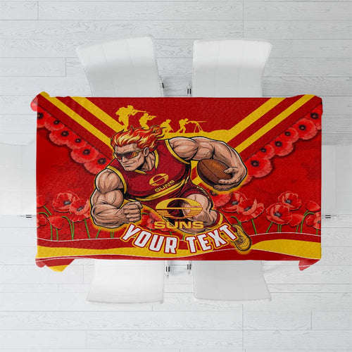 Personalised Gold Coast Suns ANZAC Tablecloth Military Remembrance Australian Football Mascot Camouflage