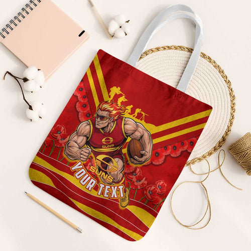Personalised Gold Coast Suns ANZAC Tote Bag Military Remembrance Australian Football Mascot Camouflage