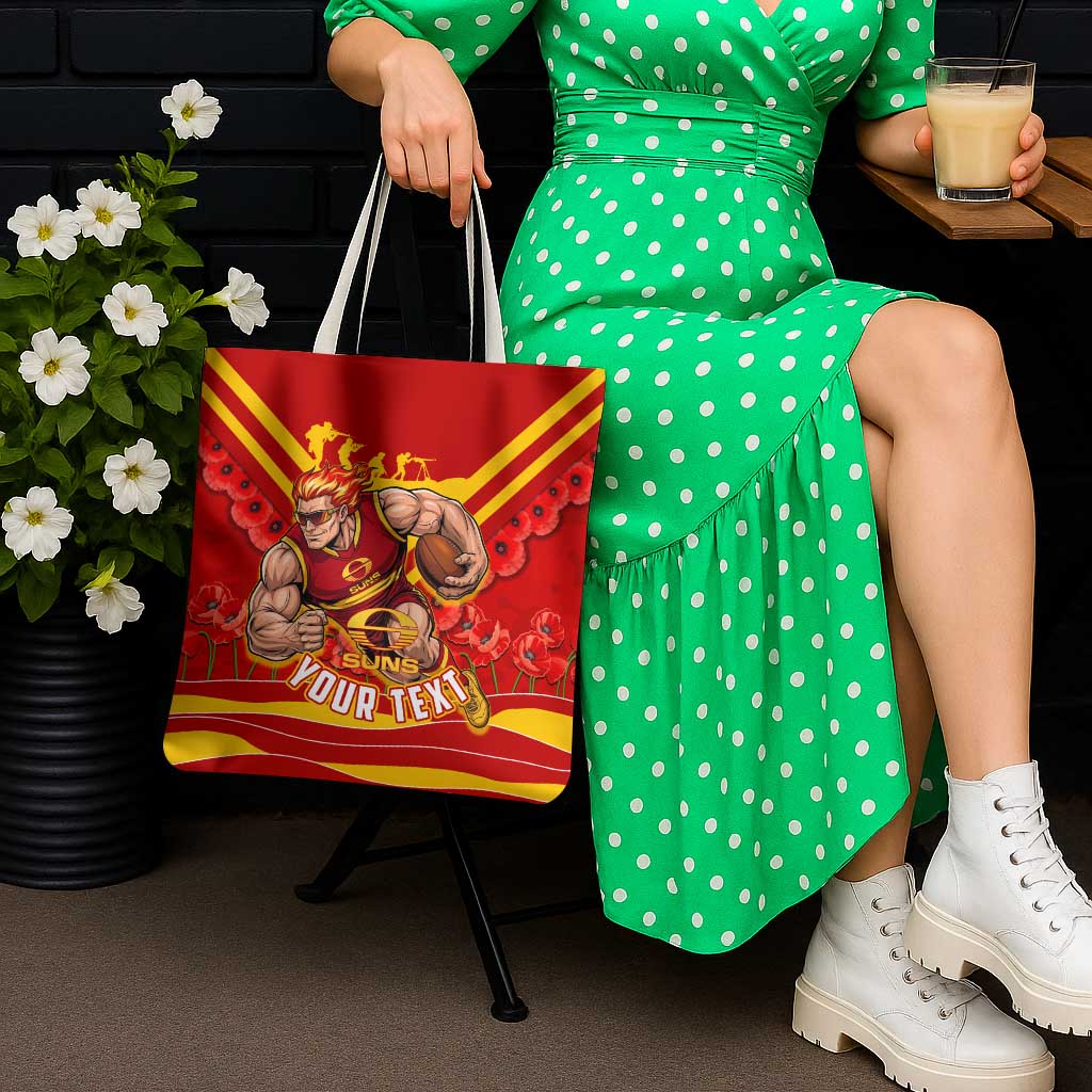 Personalised Gold Coast Suns ANZAC Tote Bag Military Remembrance Australian Football Mascot Camouflage