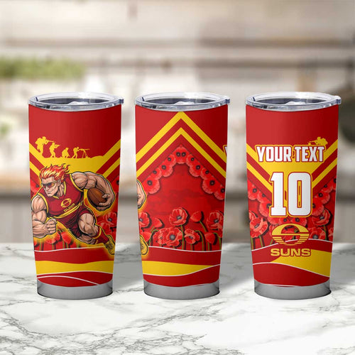 Personalised Gold Coast Suns ANZAC Tumbler Cup Military Remembrance Australian Football Mascot Camouflage