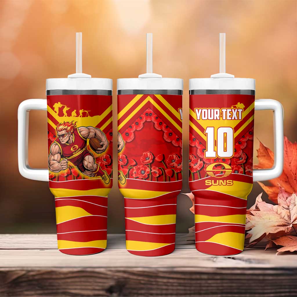 Personalised Gold Coast Suns ANZAC Tumbler With Handle Military Remembrance Australian Football Mascot Camouflage