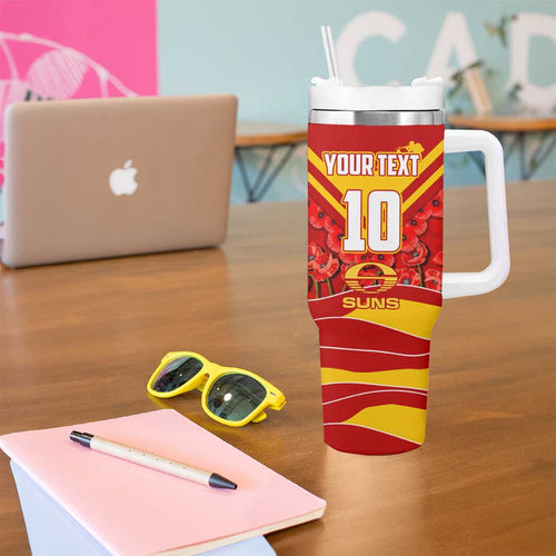 Personalised Gold Coast Suns ANZAC Tumbler With Handle Military Remembrance Australian Football Mascot Camouflage