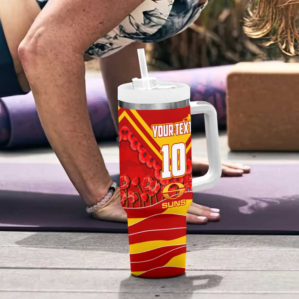 Personalised Gold Coast Suns ANZAC Tumbler With Handle Military Remembrance Australian Football Mascot Camouflage