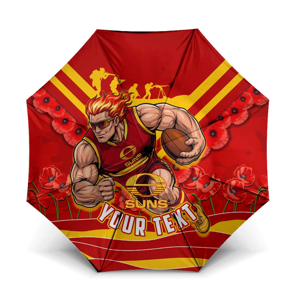 Personalised Gold Coast Suns ANZAC Umbrella Military Remembrance Australian Football Mascot Camouflage